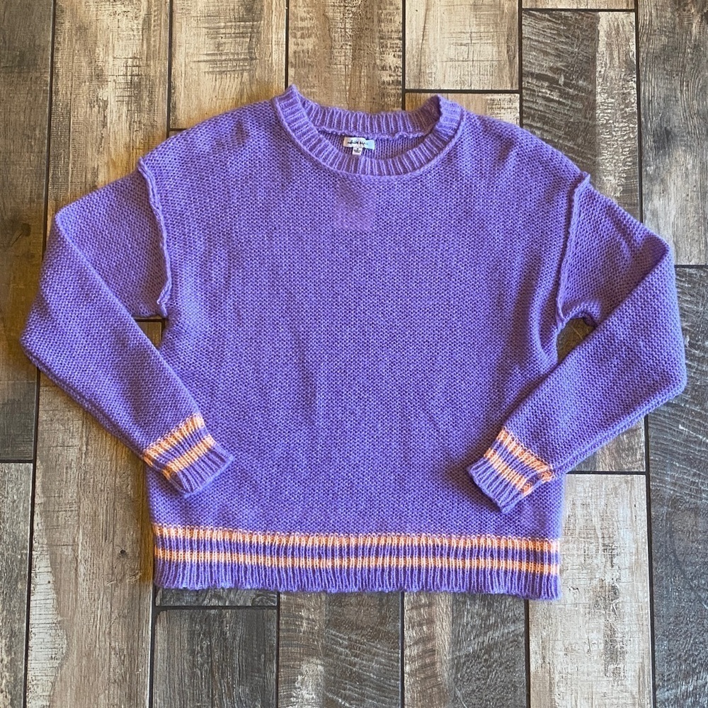 Purple Knit Sweater with peach Stripes 🆕